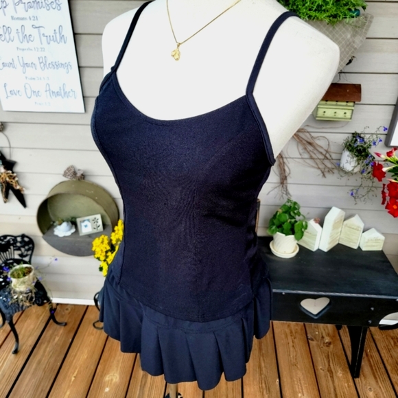 BALTEX ♡ Gorgeous Black 2pc Tankini Top 'n Pleated Fanned Out Skirtini Bottoms 8 - Picture 3 of 16